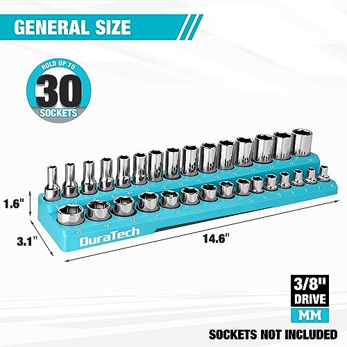 DURATECH Magnetic Socket Organizer Set, 3/8" Metric Socket Holders | Socket Trays, Tool Box, Tool Cart Organizer, Standard & Deep Sockets Organizer, Carbon Fiber, Prevent Scratching, 30-holder - size: 3/8" DR, Metric