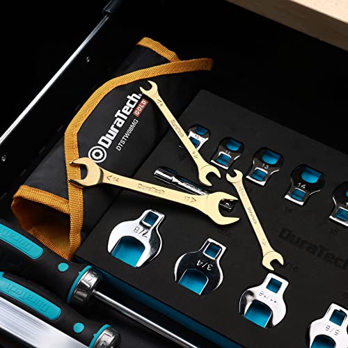 DURATECH Super-Thin Open End Wrench Set, Metric, 8-Piece, 5.5mm to 27 mm, Titanium Plating, Slim Spanner Set with Rolling Pouch - color: Gold, size: Metric