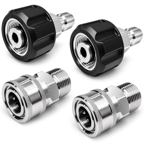 Pressure Washer Quick Connect Kit, Stainless Steel M22-14mm to 3/8 Quick Connect Adapter Set, Pressure Washer Fittings, Hose Connector for Spray Gun, Pump and Foam Cannon, 4 Pack