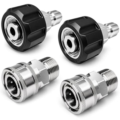 Pressure Washer Quick Connect Kit, Stainless Steel M22-14mm to 3/8 Quick Connect Adapter Set, Pressure Washer Fittings, Hose Connector for Spray Gun, Pump and Foam Cannon, 4 Pack