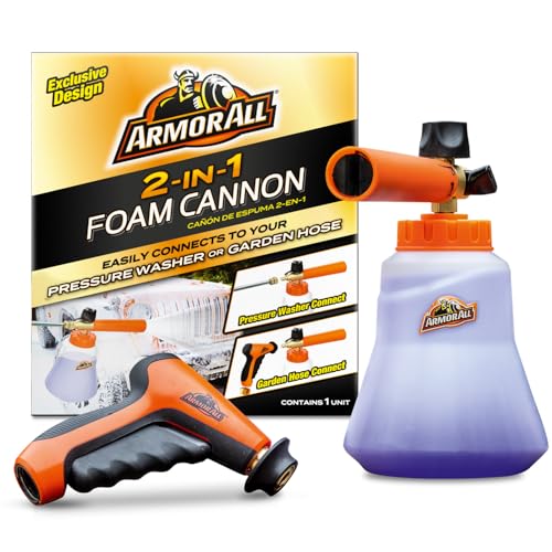 Armor All 2-in-1 Foam Cannon Kit for Garden Hoses and Power Washers | 3-piece car washing kit with 40-ounce reservoir, marked fill lines, and compatibility with 500 to 3,500 PSI units - size: 1 Count (Pack of 1), style: Foam Cannon (1 pack)