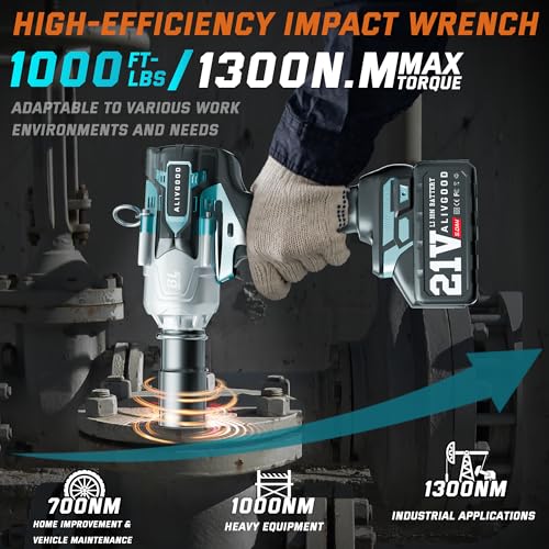 Upgrade 1300N.m/1000Ft-lbs Cordless Impact Wrench, 2x 5.0AH Battery, 1/2 Inch Electric Impact Gun, Fast Charger, Power Impact Wrench for Truck RV Heavy-duty with 5 Sockets(17mm,19mm,21mm,24mm,32mm) - style: 1300N.m/1000Ft-lbs