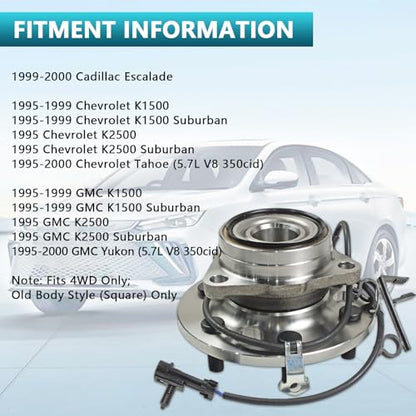 515024 Front Wheel Bearing Hub Assembly for Cadillac Escalade 1999-2000, Chevrolet K1500 K2500 Suburban Tahoe 1995-1999, GMC K1500 K2500 Suburban Yukon 1995-1999 4WD (2PCS) - size: 515024