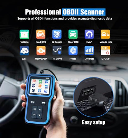 OBD2 Scanner with Upgrade Battery Tester - Diagnostic Tool for Cars that Check Engine Light & Emissions Readiness Read and Clears Vehicle Error Codes for All OBD II Protocol Vehicles Since 1996（Blue） - color: blue