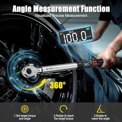 VANPO 1/2 Drive Digital Angle Torque Wrench 14.7-295 ft.lb, ±2% Accuracy | 20-400 Nm Electronic Torque Wrench, Buzzer LED Vibration Alarm, Perfect for Heavy Duty Truck, Bus & Diesel Repair - size: 14.7-295.0 ft.lb/20-400 N.m (1/2-Inch)