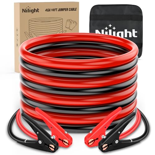 Nilight Jumper Cables for Car Battery 4 Gauge 20 FT Booster Cable Heavy Duty 600 A CCA with Carrying Bag Jump Start Emergency Kit Pickup Truck RV Vans SUV | Heavy Duty Booster Jump Start Cable with Storage Bag for Jump Starting Dead or Weak Batteries for