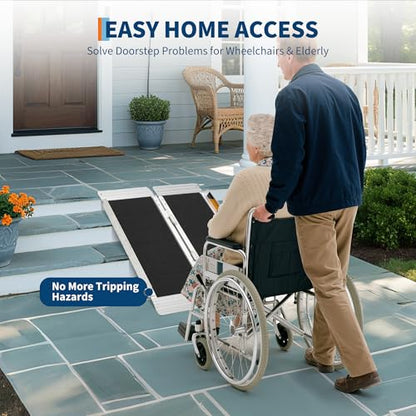 Portable Wheelchair Ramp Heavy Duty Aluminum Folding Ramp w/Non-Slip Surface, 600Lb Capacity, Threshold for Home Steps, Scooter for Car, Doorways, Curbs & Stairs (Foldable, Lightweight, Safety Lock) - size: 4 ft