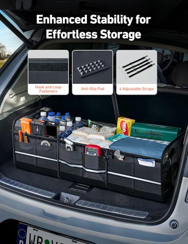 AstroAI Car Trunk Organizer Storage Portable Collapsible Large | with Cooler Bag, Foldable Cover, Nylon Handles, PU Bottom and PE Plate Portable Storage Box for SUV, Truck, Pickup