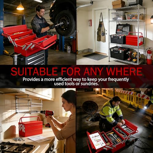 YATOINTO Metal Cantilever Tool Box 18 Inch, 3 Layers 5 Tray Portable Fold Out Tool Box Organizer Storage for Home Studio Auto Repair Factory 18" * 8 "* 8"