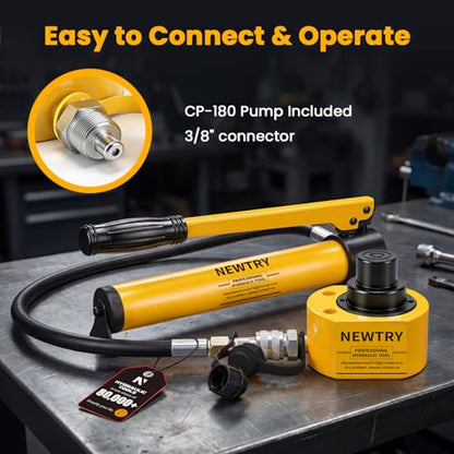NEWTRY 10T Low Profile Hydraulic Jack Porta Power Kit + CP-180 Manual Hydraulic Hand Pump Multi Section Jack, 1” Stroke Industrial Mini Hydraulic Cylinder - size: 10T Hydraulic Jack + cp-180 Pump