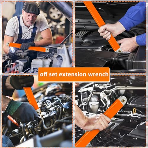 Offset Extension Wrench,15 Inch Impact Ready Socket Wrench Extender Tool Set with 1/2", 1/4" and 3/8" Square Drive Adapters, Zero Degree Ratchet Tool for Car Blue ﻿ (Orange) - color: Orange