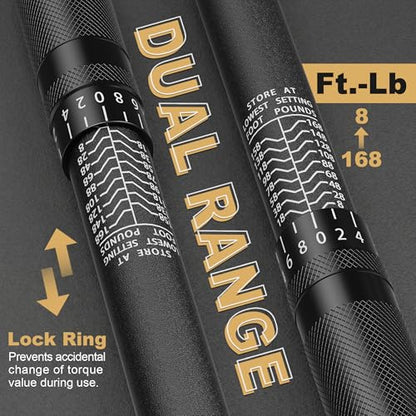 1/2" Drive Torque Wrench 8-168Ft.-Lb./10.9-227.9Nm, Two-way Adjustable 72-tooth Click Torque Wrench, Dual Scale, ±3% Accuracy Wrench, Suitable for Maintenance Bicycles, Cars and Trucks - size: 1/2" 8-168 ft.1b