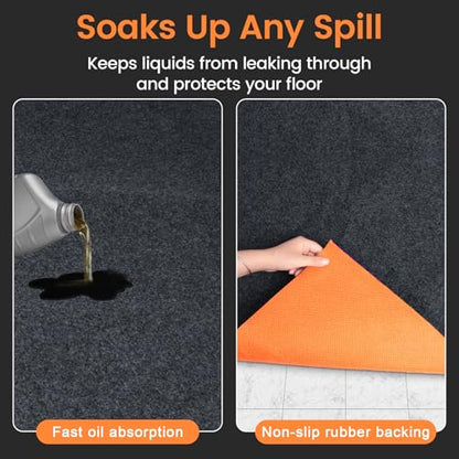 Heavy Duty Oil Spill Mat, 5' x 6', Premium Absorbent Oil Pad, Garage Floor Mat for Under Car, Protects Garage Floor from Spills, Drips, Splashes and Stains,Waterproof Backing Absorbent Pad - size: 5' x 6'
