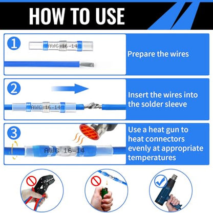 Solder Seal Wire Connectors, Heat Shrink Waterproof Solder Butt Connectors | 120PCS Insulated Automotive Marine Electrical Wire Terminals - size: 120PCS