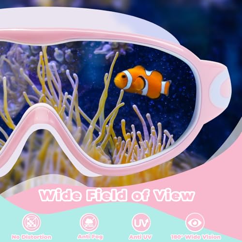 Keary 2 Pack Kids Swim Goggles for 3-15 UV Protection Anti-Fog Pool Water Swimming Goggles for Boys Girls Youth Toddler - color: Pink Mirrored & Cyan Blue