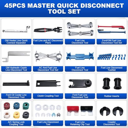 8MILELAKE 45pcs Master Quick Disconnect Tool Set, Fuel Line Disconnect Tool Set for Automotive A/C Fuel & Transmission Systems, Fuel Line Removal and Separator Tool Fit for Various Automotives