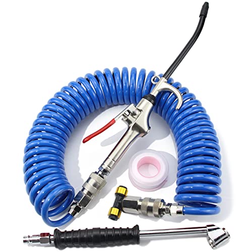 iBroPrat Air Blow Gun Kit Heavy Duty Air Seat Blow Gun Kit for Semi Truck Air Hose with 30FT Long Coil and Extended Dual Head Tire Air Chuck Blue - color: blue