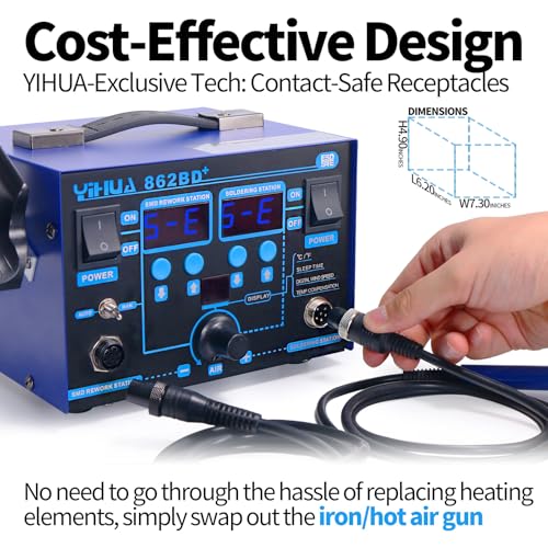 YIHUA 862BD+ SMD ESD Safe 2 in 1 Soldering Iron Hot Air Rework Station °F /°C with Multiple Functions