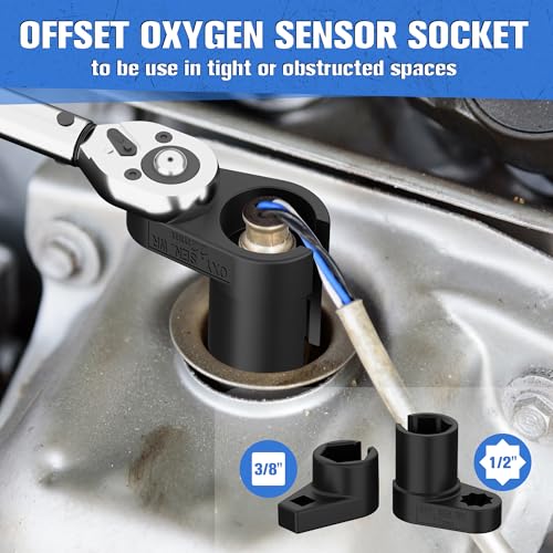 12-Piece Oxygen Sensor Socket Set & Thread Chaser Set, with 22mm 27mm 29mm 7/8" 1-1/16" Sockets 1/2" 3/8" Drive, for Oil Pressure, Vacuum, Thermal Sensors - size: 12-Piece