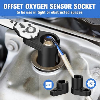 12-Piece Oxygen Sensor Socket Set & Thread Chaser Set, with 22mm 27mm 29mm 7/8" 1-1/16" Sockets 1/2" 3/8" Drive, for Oil Pressure, Vacuum, Thermal Sensors - size: 12-Piece