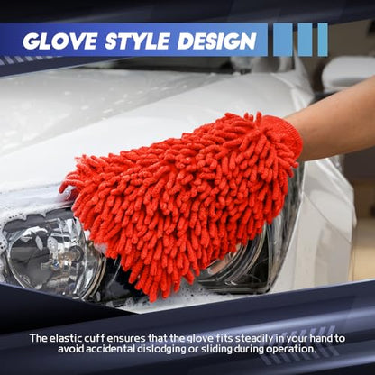 wuyaoyao 2PCS Car Wash Mitt, 10.14"×7.12" Chenille Microfiber Car Wash Mitts, Scratch-Free & Lint-Free, Absorbent Double Sided Clean Glove for Cars Cleaning, Auto Cleaning Supplies (Red) - color: Red