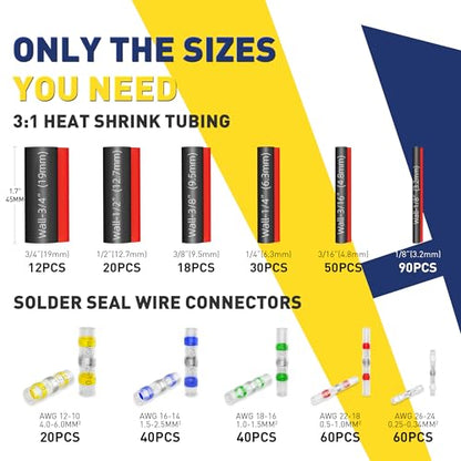 haisstronica 440PCS Solder Seal Connectors Kit with 3:1 Heat Shrink Tubing | Clear Sleeves, Wire Gauge Markings, 6 Diameters, Black and Red Assortment, 1.75-Inch Lengths, Automotive Wiring - size: 440 PCS