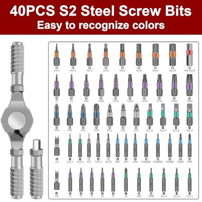 66 in 1 Magnetic Screwdriver Set, DIY Ratchet Screwdriver Set | Detachable Ratchet Handle, Multi Tool set for Furniture Assembly, Precision Electrical Appliance Repair, Bicycle Tools - color: Gray