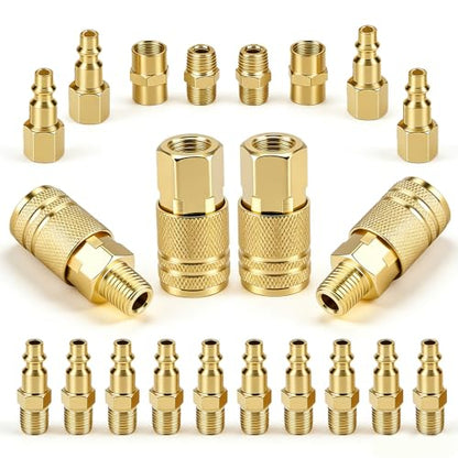 22PCS 1/4 Inch Quick Connect Air Hose Fittings, Premium Metal Air Compressor Fittings, Air Tool Quick Connect Air Line Fittings (Compatible with Air Compressors, Air Hoses, Air Nailers)