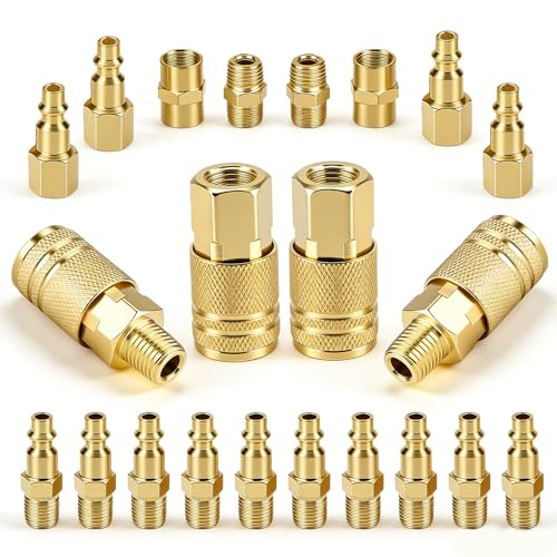 22PCS 1/4 Inch Quick Connect Air Hose Fittings, Premium Metal Air Compressor Fittings, Air Tool Quick Connect Air Line Fittings (Compatible with Air Compressors, Air Hoses, Air Nailers)