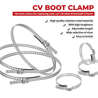 12 PCS For Auto/ATV Joint Axle Boot Clamp Pliers Tool with CV Clamps Kit - size: CV Joint Boot Clamp Pliers Kit with 10 Crimp Bands