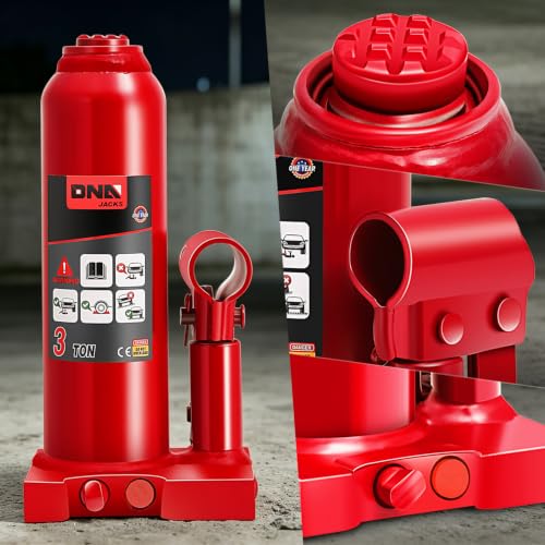 DNA Motoring 3 tons / 6000 lbs Lifting Automotive Welded Hydraulic Bottle Jack for Car SUV Pickup Truck, Auto Repair, with Manual Handle & Carrying Storage Case, Red - color: red, style: 3 ton