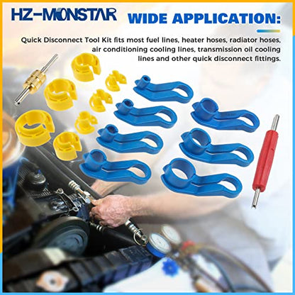 16Pcs AC Fuel Line Disconnect Tool Set, Fuel Line Removal Tool with Storage Box 1/4 5/16 3/8 1/2 5/8 3/4 7/8 Inch for AC Fuel Line Transmission Oil Cooler Line and Most Car