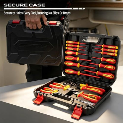 18-Piece Insulated Electrician Tool Set, VDE 1000V Insulated Screwdrivers, Voltage Tester, Long Nose, Diagonal Cutting and Water Pump Pliers for Electrical Work, Home Repair and Maintenance - style: 18 PCS VDE(New Version)
