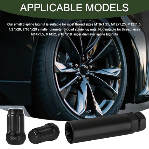 6 Spline Lug Nut Socket, Black Spline Locking Lug Nut Removal Tool, Car Drive Tuner Socket Key, Wheel Lock Removal Kit for 21mm/13/16 Inch and 22mm/7/8 Inch Hex Socket Wrench (Large 6 Spline) - color: Large 6 Spline