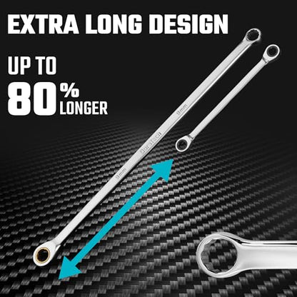 DURATECH 9mm Extra Long Anti-Slip Ratcheting Wrench, Double Box End Wrench, 12-point, Metric, CR-V Steel - size: 9mm