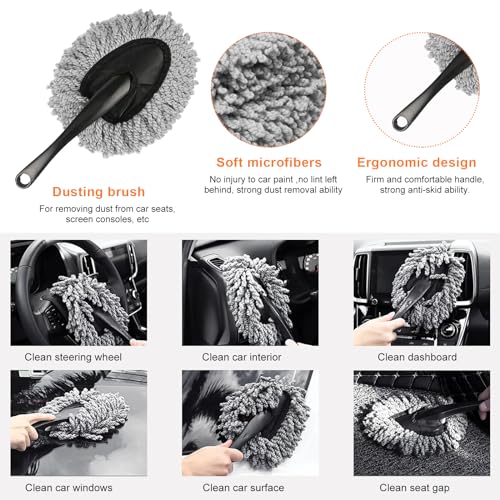 povtii 10PCS Car Wash Kit, Auto Cleaning Tool Set with Brushes, Microfiber Mitts & Towels, Vehicle Interior Exterior Detailing Supplies Kit for SUV Truck, Universal Car Accessories