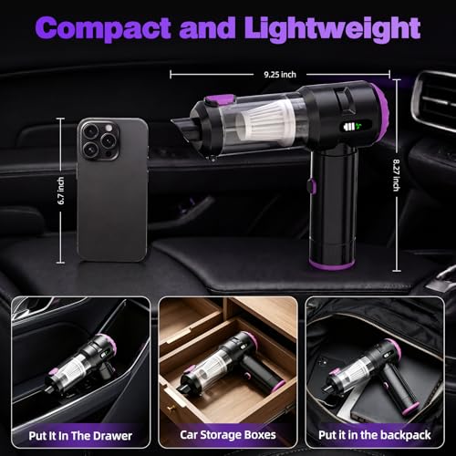 Wansimoo Handheld Car Vacuum Cleaner,25000PA Strong Cyclonic Suction Mini Vacuum Portable Cordless with Digital Display and One Touch Dust Removal for Car, Home, Office, Kitchen (Purple)