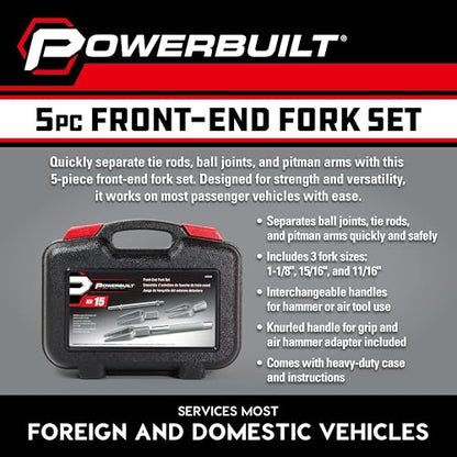 Powerbuilt 5 Piece Front-End Fork Set, Pickle Fork Tools Set, Tie Rod, Ball Joints, and Pitman Arms-648646 - size: 5 Piece, Pickle fork
