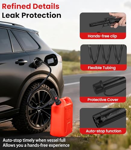 2.8GPM Battery Powered Portable Fuel Transfer Pump Auto stop Gas Pump For Gas Can with USB Charging Fuel Transfer Pump for Gasoline, Fuel, Gas, Diesel, Water - color: 2.8 GPM With Auto-Stop Nozzle