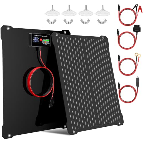 Paodekua 15W 12V Waterproof MPPT Solar Battery Charger & Maintainer, UltraSmart Charge Controller with V/A Display, OBDII Support & Solar Panel Trickle Charging Kits for Car,Automotive,Boat,RV,Trailer