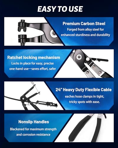 9Pcs Hose Clamp Pliers Set for Coolant/Fuel/Oil/Water Hoses | Flexible 24" Long Wire Spring Hose Clamp with Swivel Jaw, Clic-R Type Pliers, Hose Remover & Flat Band Clamp Tool, Red Case