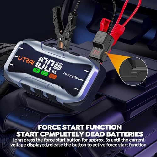 UTRAI 8000A Portable Jump Starter for Car, 12V Jump Box for Car Battery, All Gas & 12L Diesel Engines, 27000mAh Jump Pack with 65W USB-C Fast Charging, 2 USB & DC Output, 600LM LED Flashlight - color: Black