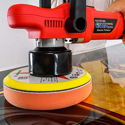 TCP Global EP-502-6" Variable Speed Random Orbit Dual-Action Polisher with Waffle Foam & Wool Pads - Professional Auto Paint Buffing & Polishing Kit