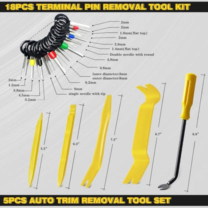 101PCS Automotive Test Light Probe Kit, 3-72V DC LED Digital Automotive Circuit Tester, Car Retainer Clips & Fastener Remover & Terminal Pin Removal Tool Set with Black Carrying Case