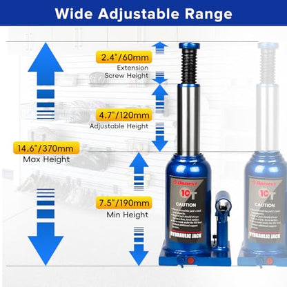 12 Ton/26455 LBS Hydraulic Bottle Jack, Blue Car Jack, 7.87-15.4 Inch Lifting Range, Welded Bottle Jack for Car, Pickup, Truck, RV, Auto Repair