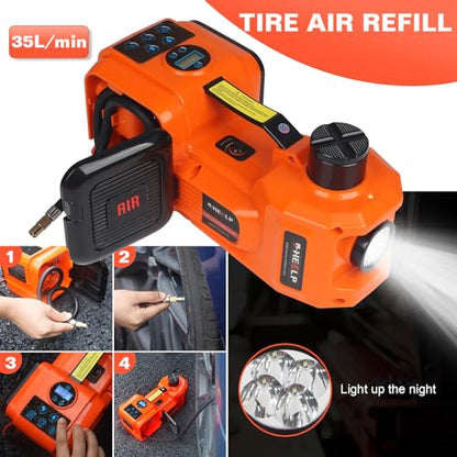 3-in-1 Electric Hydraulic Car Jack Kit – The Ultimate CarJack Electric for Effortless Tire Changing, Robust 5 Ton 12V Jack with LED & Impact Wrench, Designed for Cars, SUVs, and Trucks - size: LED 5T