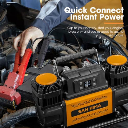 SanHima 12V Air Compressor, 150 PS Dual Cylinder Portable Tire Inflator - size: 12.36 CFM