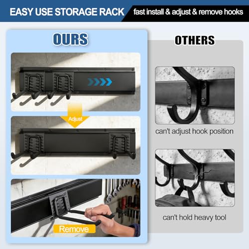Garage Tool Organizer Wall Mount 49.5", 520lbs Heavy Duty Rack | 11 Adjustable Hooks for Garage Wall Garden & Yard Storage, Shed Wall Hanger System for Shovels, Ladders, Brooms, Weed Eaters - size: 49.5''-14Pack