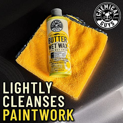 Chemical Guys, Butter Wet Wax, Deep Wet Shine Liquid Car Wax, Banana, 16 oz | Spreadable liquid wax adds a deep wet gloss on any paint color, wipes on and off easily, sweet banana scent