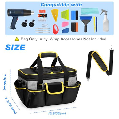 Rexmica Window Tint Tools Storage Bag | 12 Inch Tool Bag for Heat Gun/Vinyl Wrap Tools/Car Film Kit, Multi-functional Work Tote for Car Window Tinters Worker